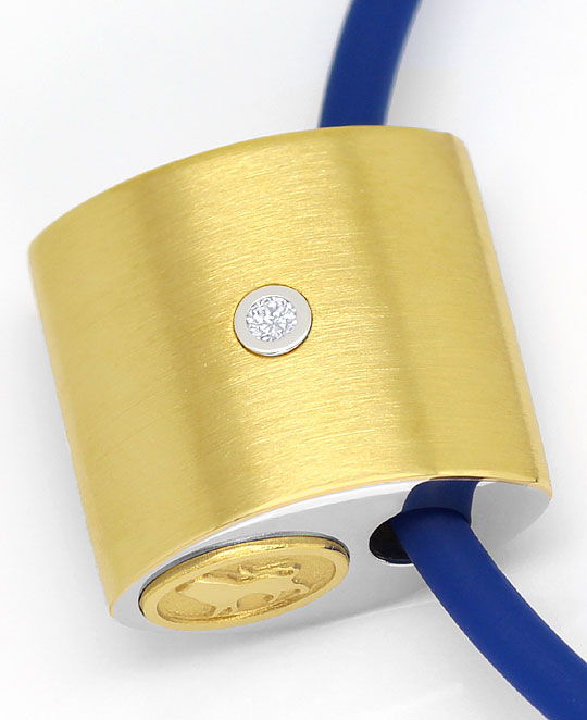 Foto 2 - Collier Brillant Stahl-Gold AnhängerBlaues Kautschuk Halsband, R6694