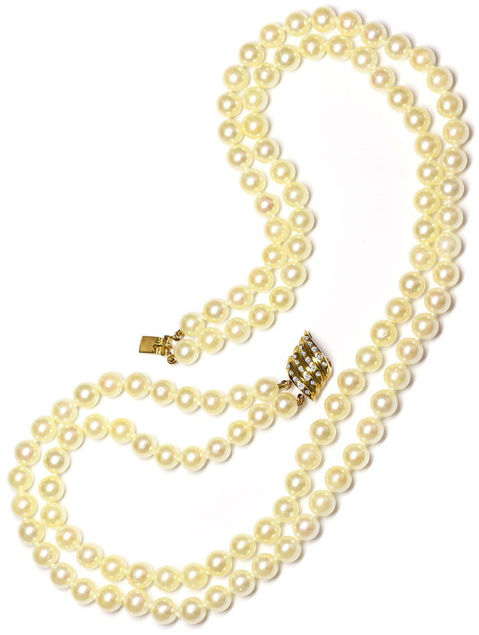 Foto 3 - Zweireihiges Perlenkollier mit Diamanten-Gold-Verschluss, R9095