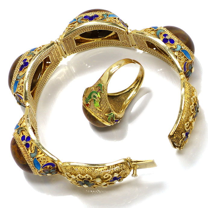 Foto 3 - Silber Armband und Ring emailliert, vergoldet, filigran, R9357