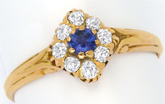 Foto 2 - Sehr Schoener antiker Rotgold-Ring Diamanten und Saphir, S4481