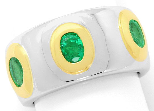 Foto 2 - Weißgold-Ring 1,05 ct Smaragde in Gelbgold-Zargen, 18K, S4500